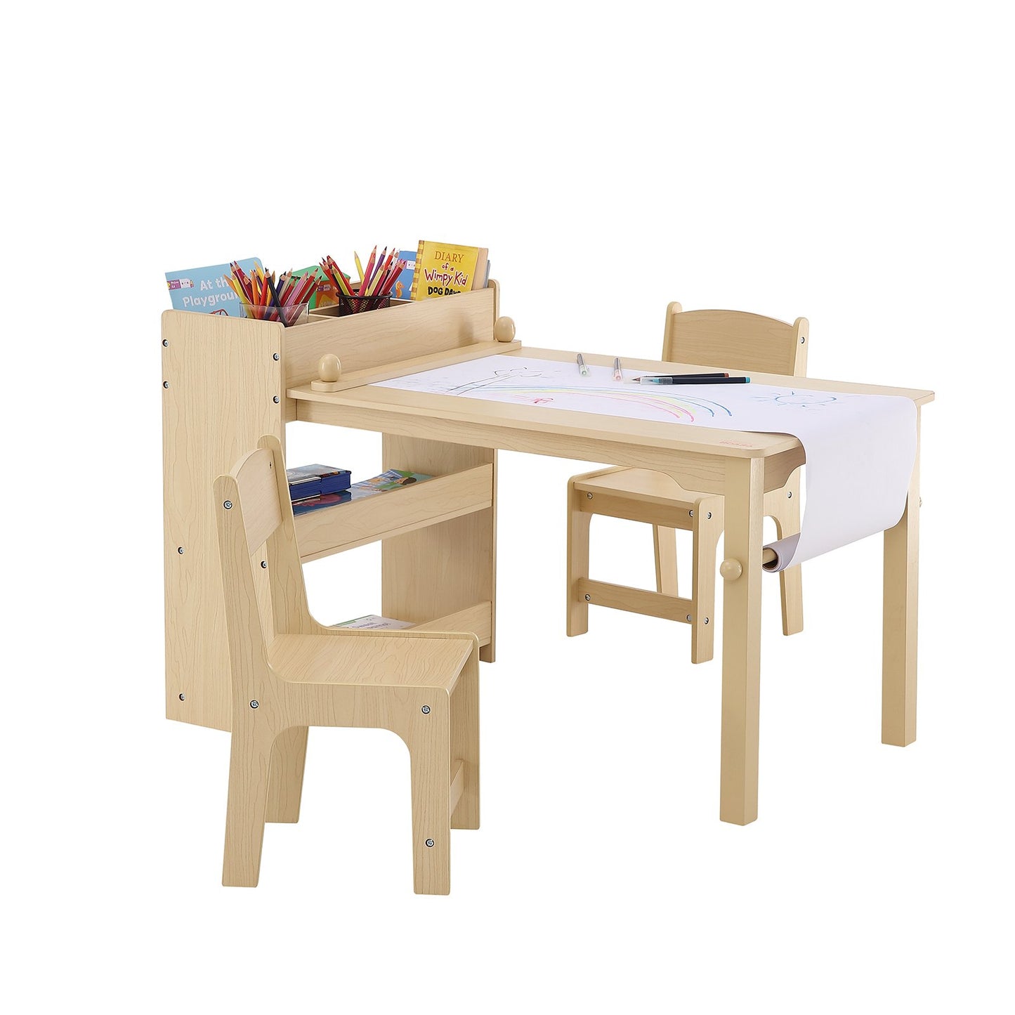 Kids Art table and 2 chairs Toddler craft and play table with a cabinet