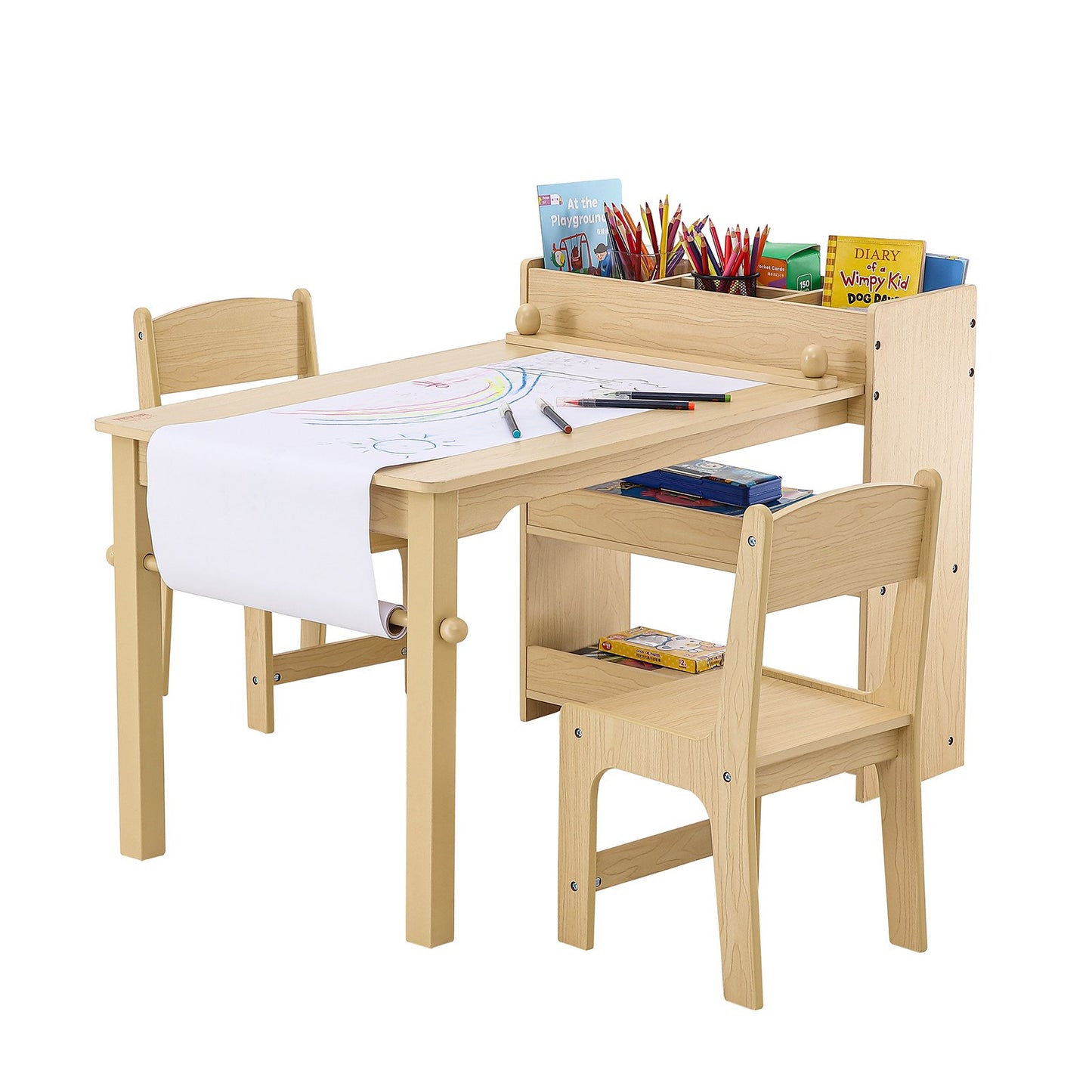 Kids Art table and 2 chairs Toddler craft and play table with a cabinet