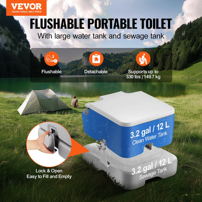 Portable Toilet Flush Travel Camping 3,2 Gal Commode Potta Utomhus Inomhus