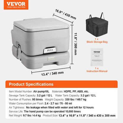 Portable Toilet Flush Travel Camping 3,2 Gal Commode Potta Utomhus Inomhus