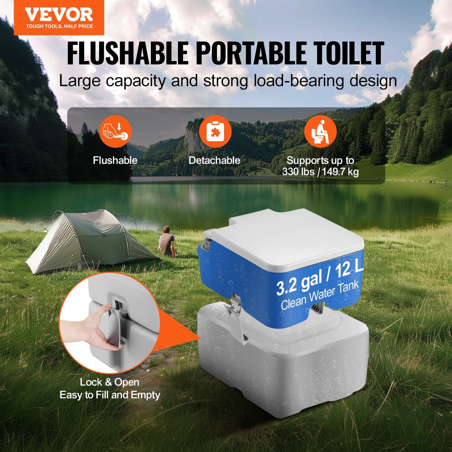 Portable Toilet Flush Travel Camping 5.3 Gal Commode Potty with Carry Bag