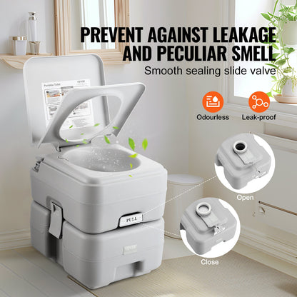 Portable Toilet Flush Travel Camping 5.3 Gal Commode Potty with Carry Bag