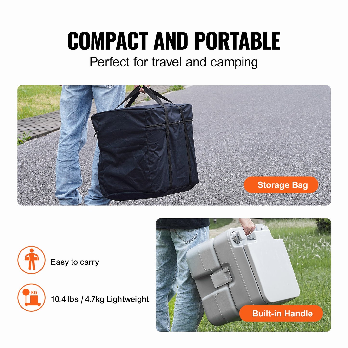 Portable Toilet Flush Travel Camping 5.3 Gal Commode Potty with Carry Bag