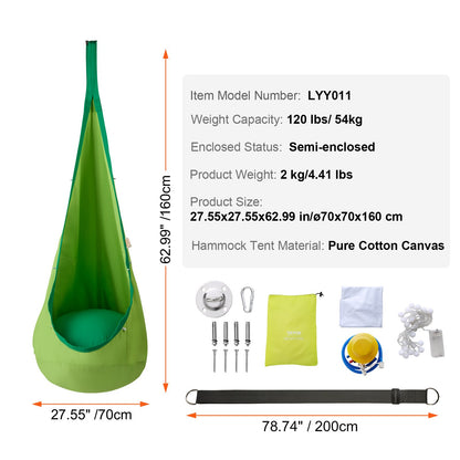 Kids Pod Swing Seat Hammock Chair with LED Light Strings 120 lbs