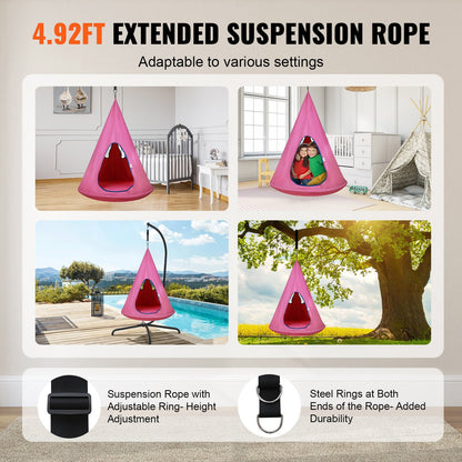 Kinderneststuhl, Hängesessel mit verstellbarem Seil, Hängesessel für Kinder drinnen und draußen (99,1 cm T x 132,1 cm H), 113,3 kg Gewichtskapazität, Rosa