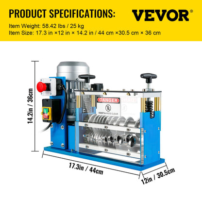 Electrical Wire Stripping Machine, 0.06 Inch-0.15 Inch Automatic Wire Stripping Machine, 11 Channels 10 Blades Cable Stripping Machine, Wire Stripping Tool 75 Feet/Minute, for Copper Wire Recycling