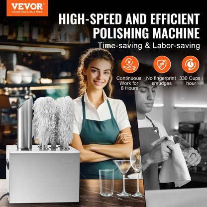 Vinglaspolerare 5-borstar polermaskin 330 koppar/h för barrestaurang