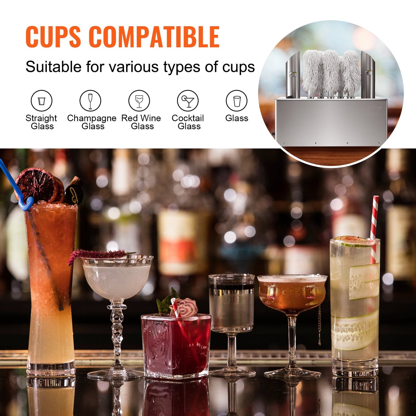 Wine glass polisher 8-brush polishing machine 660 cups/h for bar restaurant