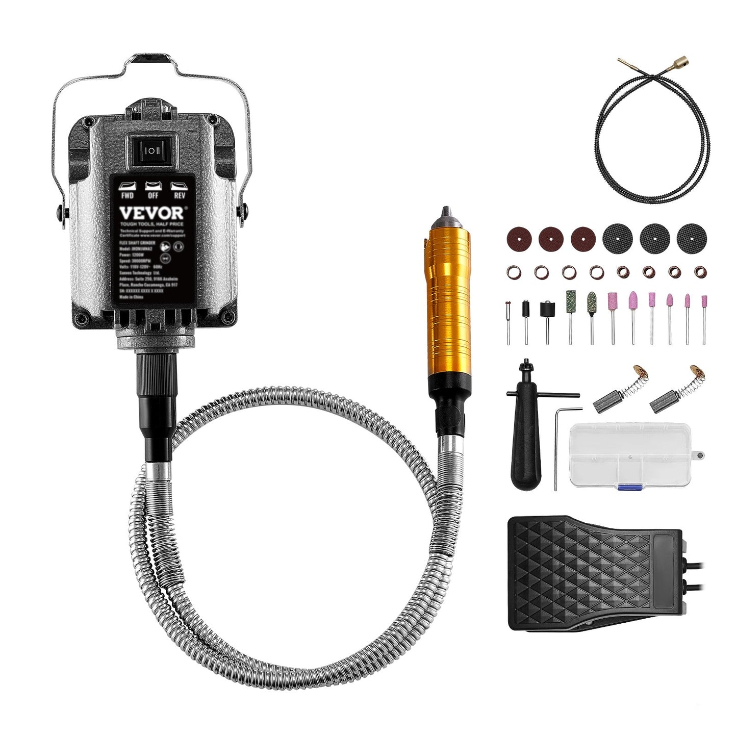 Flex Shaft Grinder 1200W 30000RPM with foot pedal and 31 accessories