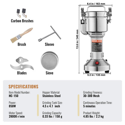 150g Commercial Spice Grinder Electric Grain Grinder High Speed Grinder