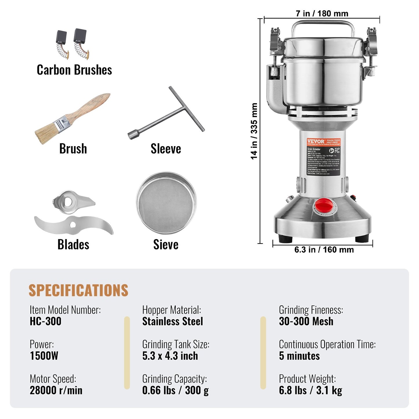 300g Commercial Spice Grinder Electric Grain Grinder High Speed Grinder