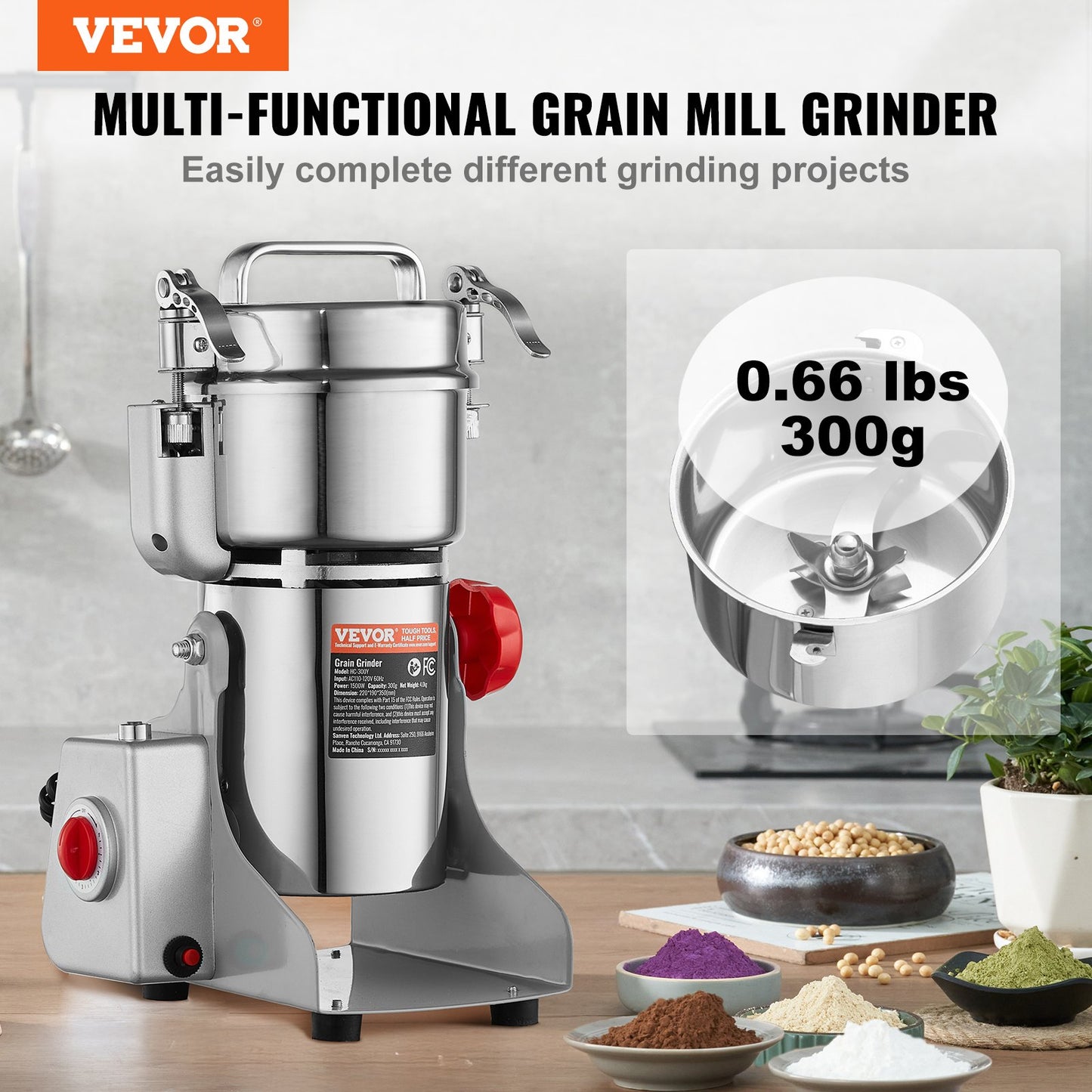 300g Commercial Spice Grinder Electric Grain Grinder High Speed Grinder