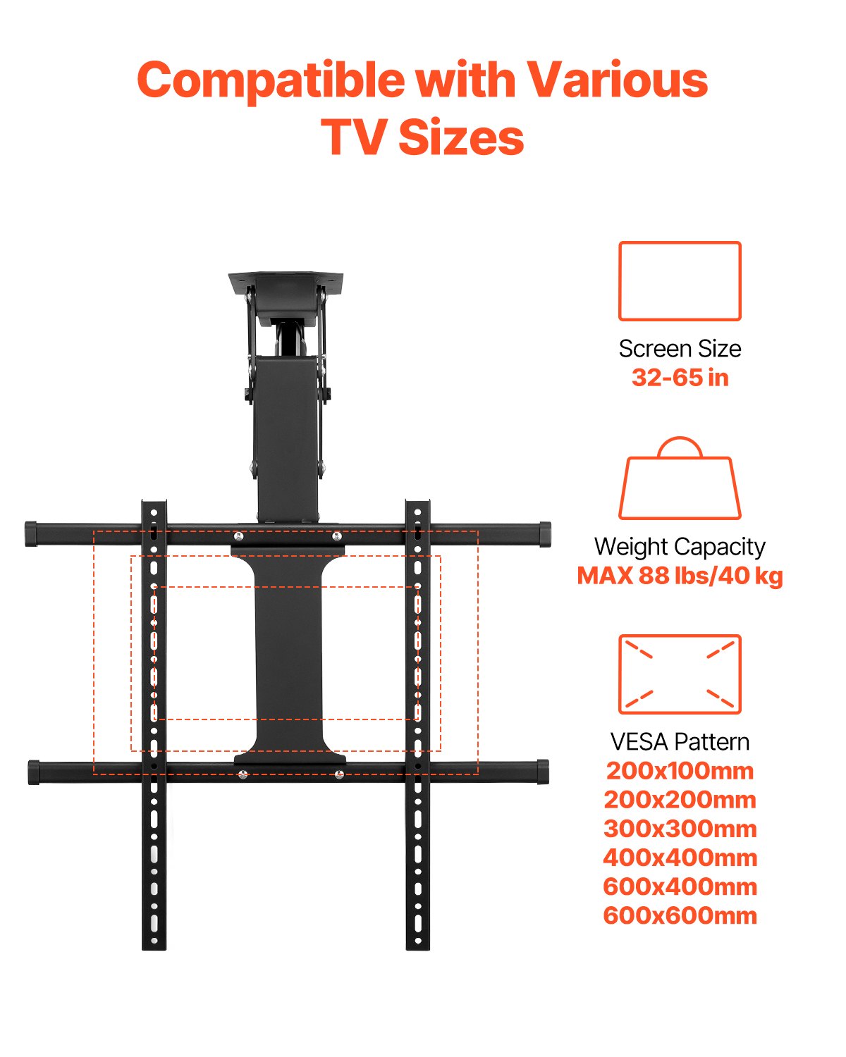 Motorized Ceiling TV Mount Electric Flip Down TV Mount för 32-65 in skärm