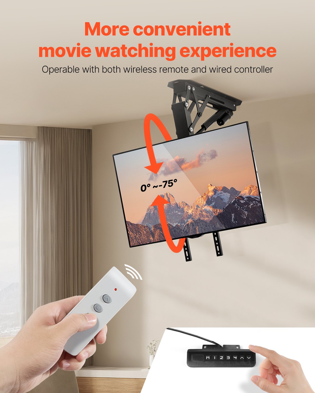 Motorized Ceiling TV Mount Electric Flip Down TV Mount för 32-65 in skärm