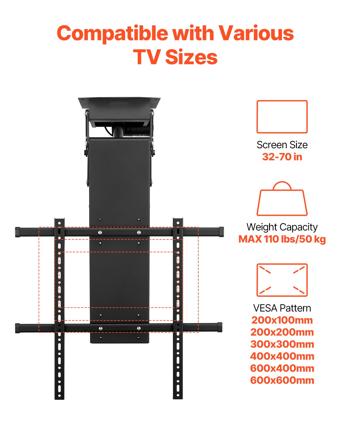 Motorized Ceiling TV Mount Electric Flip Down TV Mount för 32-70 in skärm