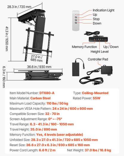 Motorized Ceiling TV Mount Electric Flip Down TV Mount för 32-70 in skärm