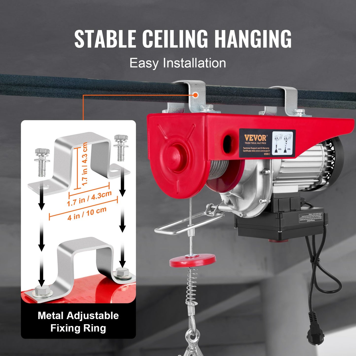 Electric Hoist, 880 lbs Lifting Capacity, 850W 220V Electric Wire Rope Winch with Wireless Remote Control, 40ft Single Cable Lifting Height and Pure Copper Motor, for Garage Warehouse Factory