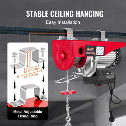 Electric Hoist, 880 lbs Lifting Capacity, 850W 220V Electric Wire Rope Winch with Wireless Remote Control, 40ft Single Cable Lifting Height and Pure Copper Motor, for Garage Warehouse Factory