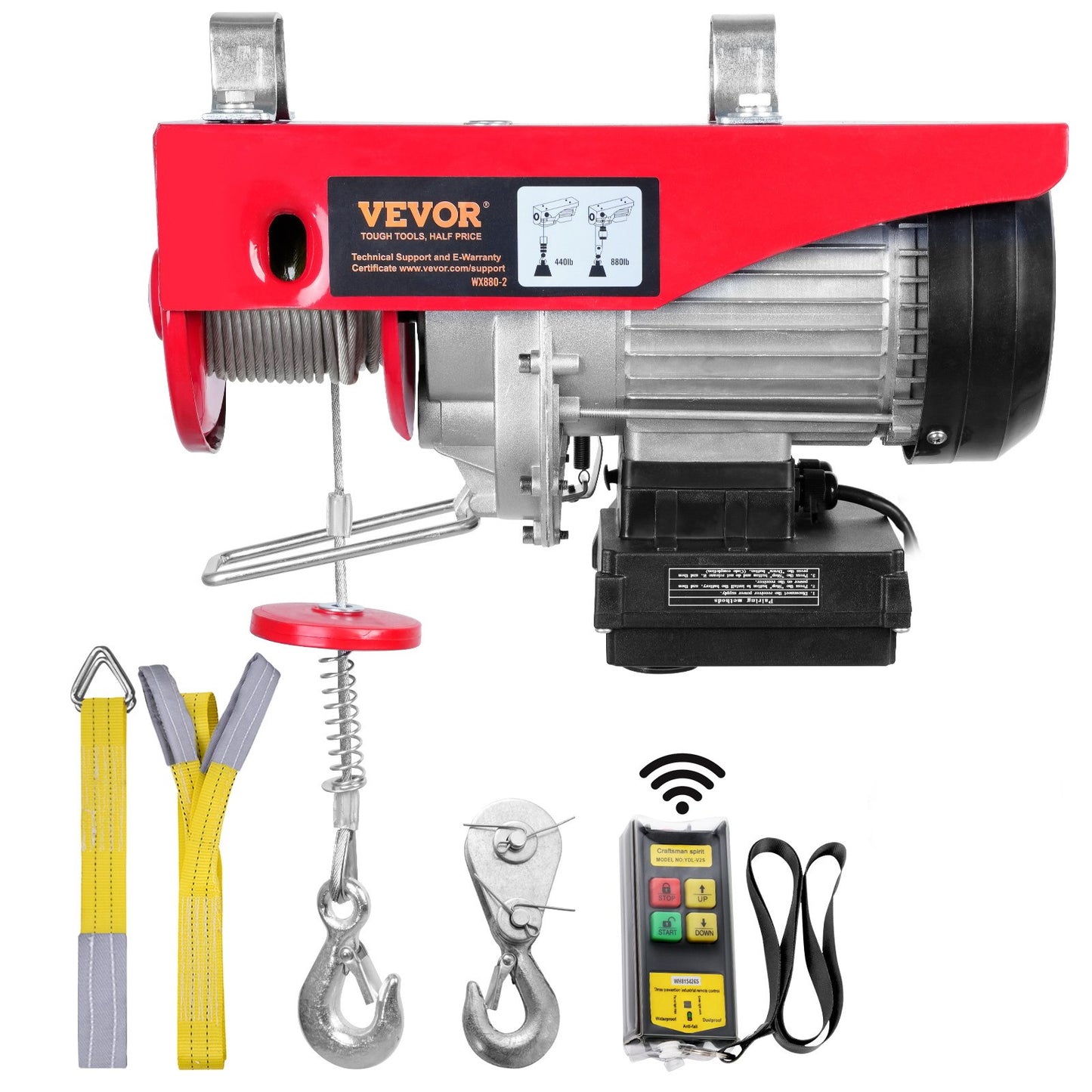 Electric Hoist, 880 lbs Lifting Capacity, 850W 220V Electric Wire Rope Winch with Wireless Remote Control, 40ft Single Cable Lifting Height and Pure Copper Motor, for Garage Warehouse Factory
