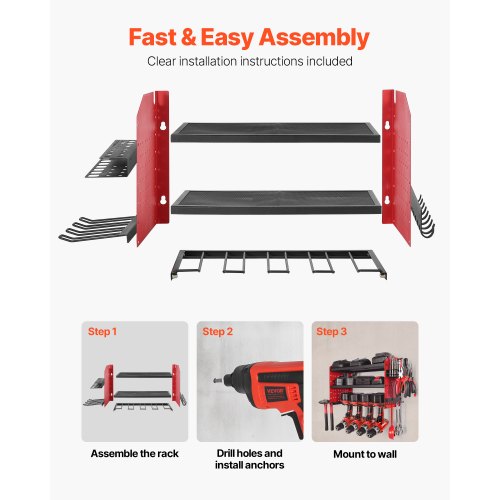 Väggmonterad verktygsorganisatör, 3-lagers förvaringsställ med 4 borrhållare, verktygshållare och förvaringsställ med sidoplatta, verktygsorganisatör för garage, arbetsbänk och verkstad |  EU