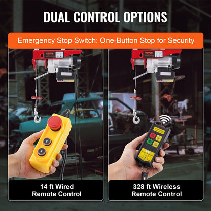 Electric Hoist Crane Winch 1320 lbs 328 ft Wireless &amp; 14 ft Wired Remote