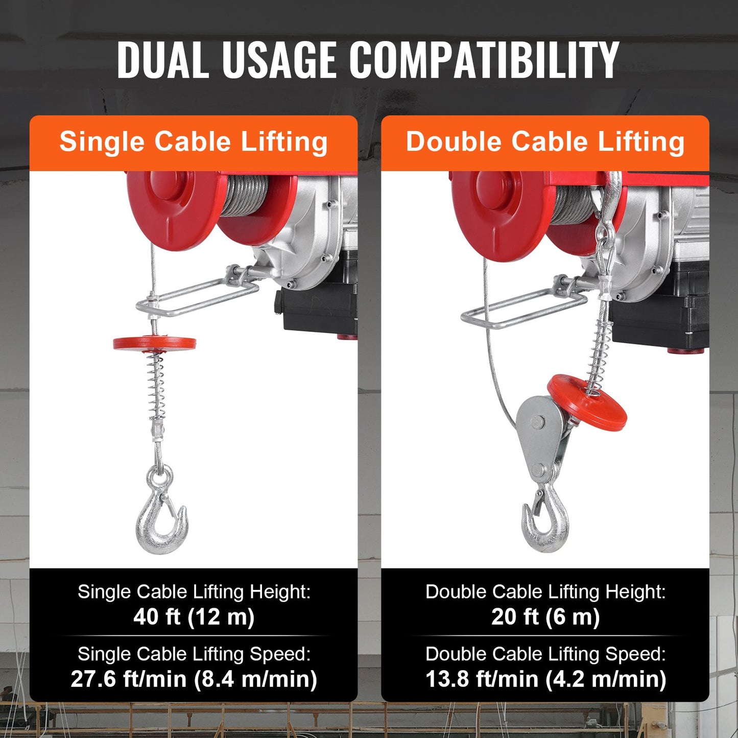 Electric Hoist Crane Winch 1320 lbs 328 ft Wireless &amp; 14 ft Wired Remote