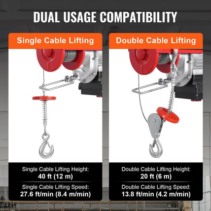 Electric Hoist Crane Winch 1320 lbs 328 ft Wireless &amp; 14 ft Wired Remote