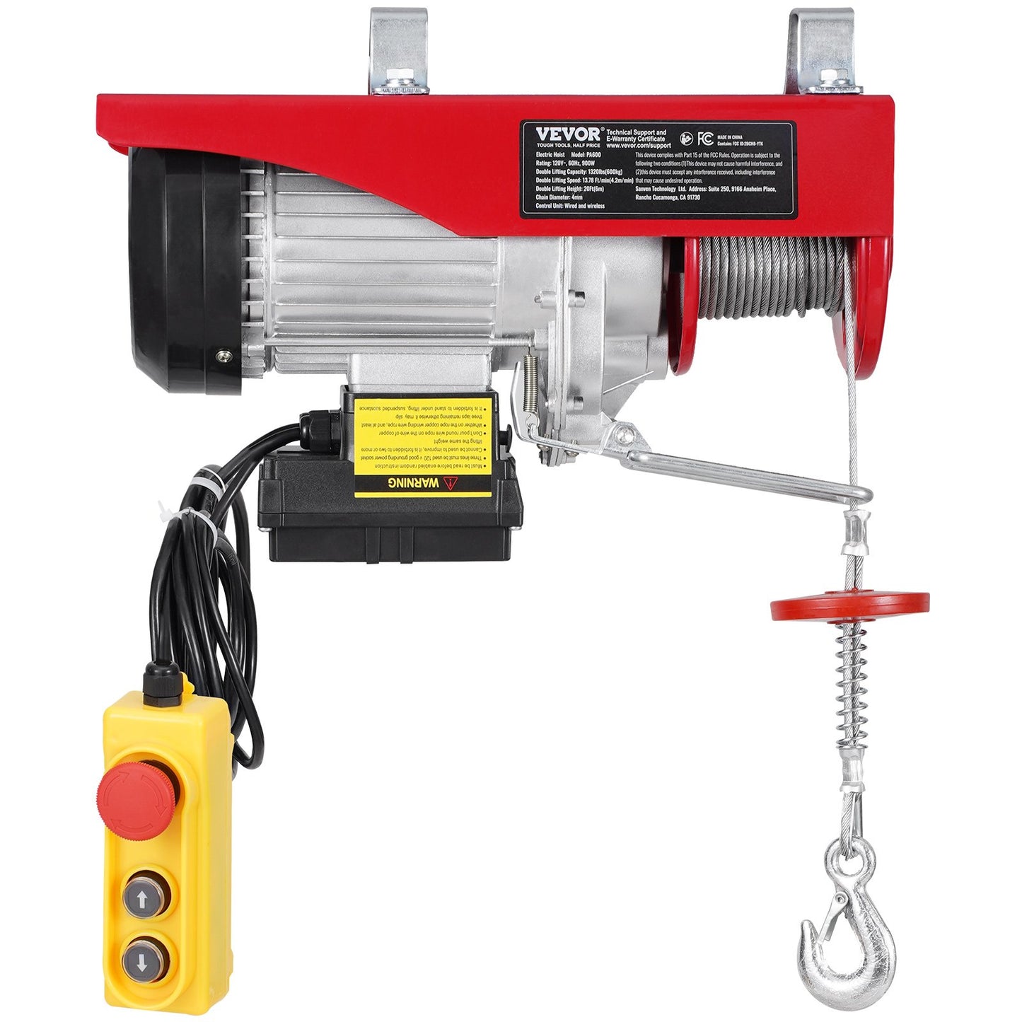 Electric Hoist Crane Winch 1320 lbs 328 ft Wireless &amp; 14 ft Wired Remote