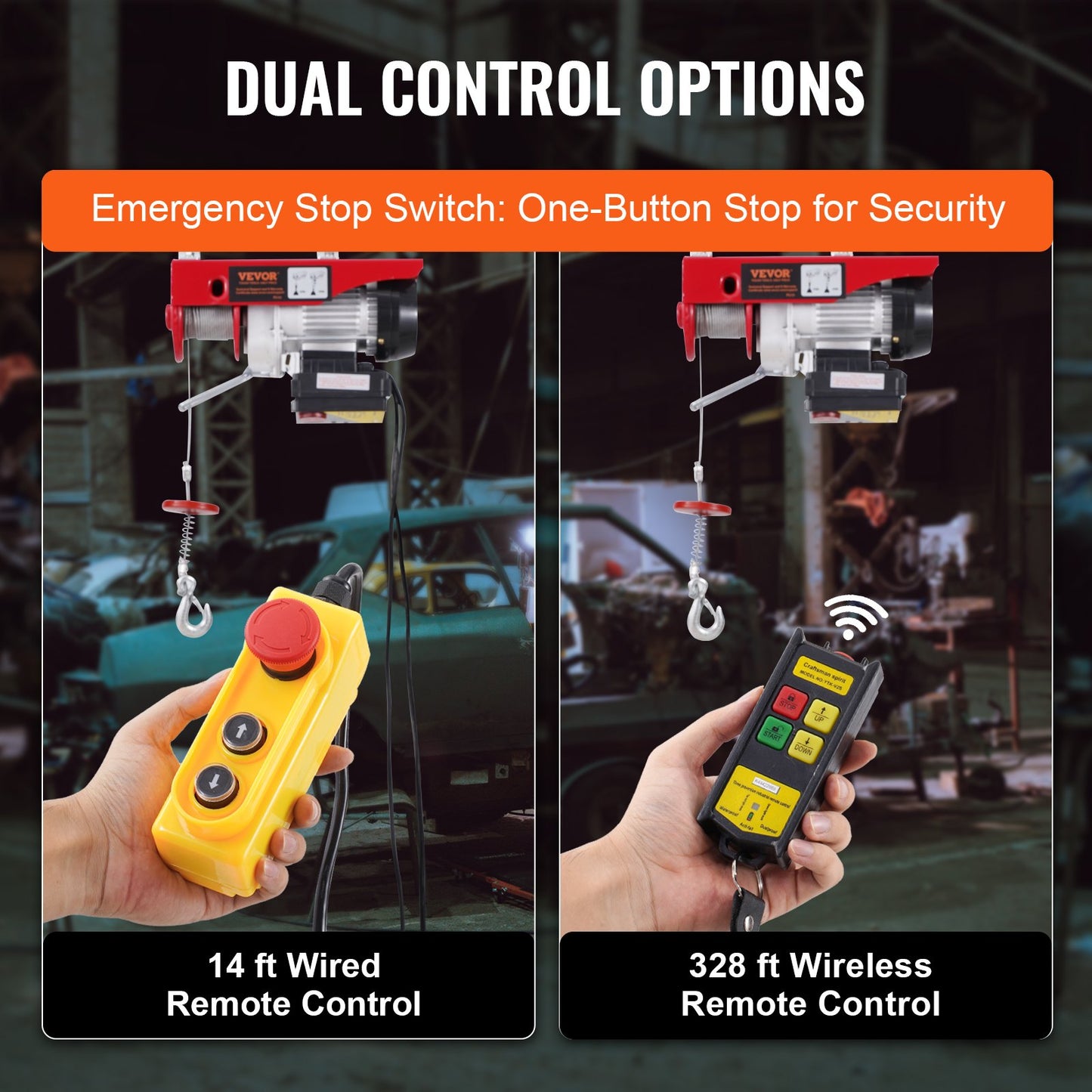 Electric Hoist Crane Winch 440 lbs 328 ft Wireless &amp; 14 ft Wired Remote