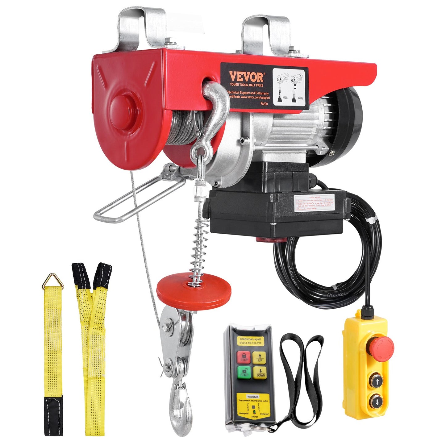 Electric Hoist Crane Winch 440 lbs 328 ft Wireless &amp; 14 ft Wired Remote