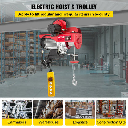 Electric Wire Rope Hoist with Trolley, Electric Wire Rope Hoist with Trolley Remote Control Industry 1000KG/2200LBS Capacity