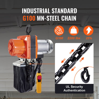 Electric Chain Hoist Single Phase Crane Hoist 2200 lbs Load 10 Feet Lift