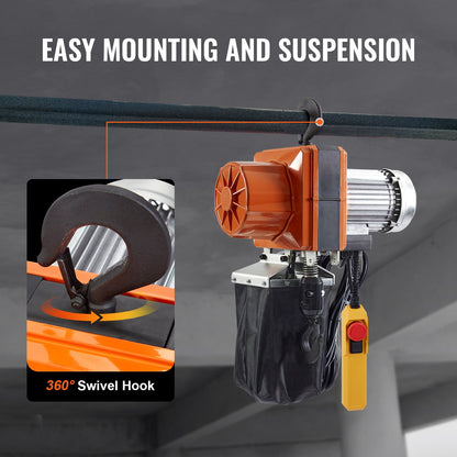 Electric Chain Hoist Single Phase Crane Hoist 2200 lbs Load 10 Feet Lift