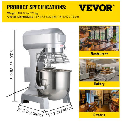 Electric Food Mixer 30L Food Stand Mixer 1100W Electric Dough Mixer 220V Adjustable Commercial Mixer Grinder Commercial Stand Mixer for Commercial Kitchen | EU