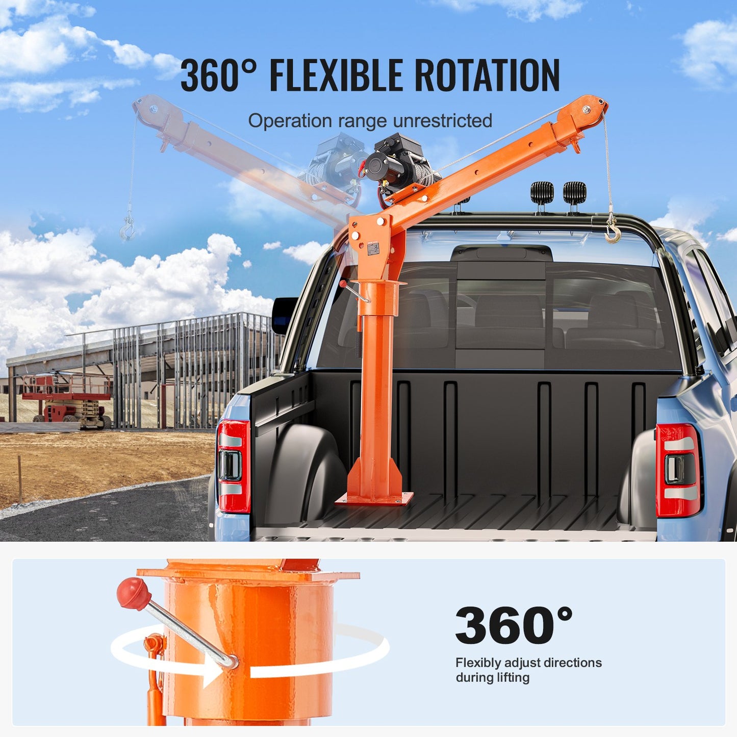 Elektrisk pickup kran lyftkran 2200 lbs 360° svängbar hisslyft