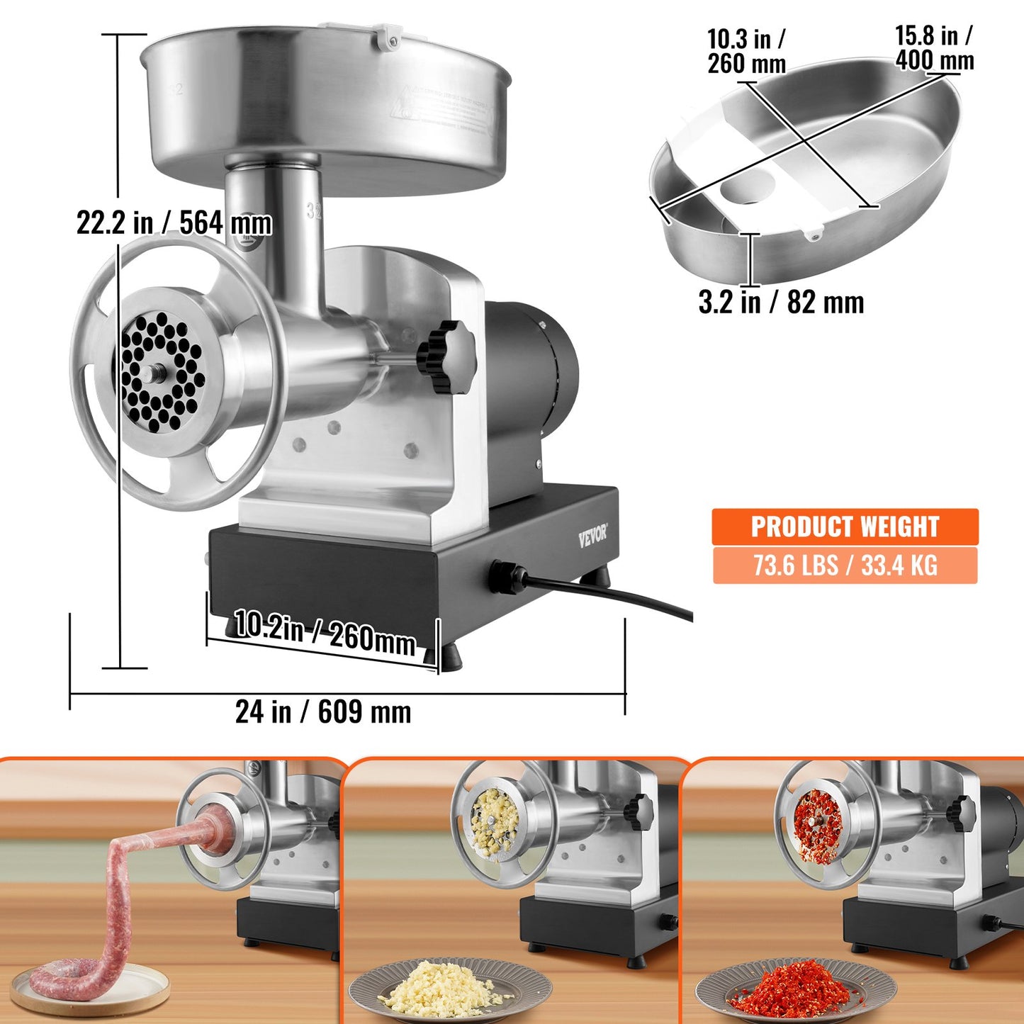 Heavy Duty Electric Meat Grinder 992 Lb/H Capacity 1100W &amp; Sausage Stuffer