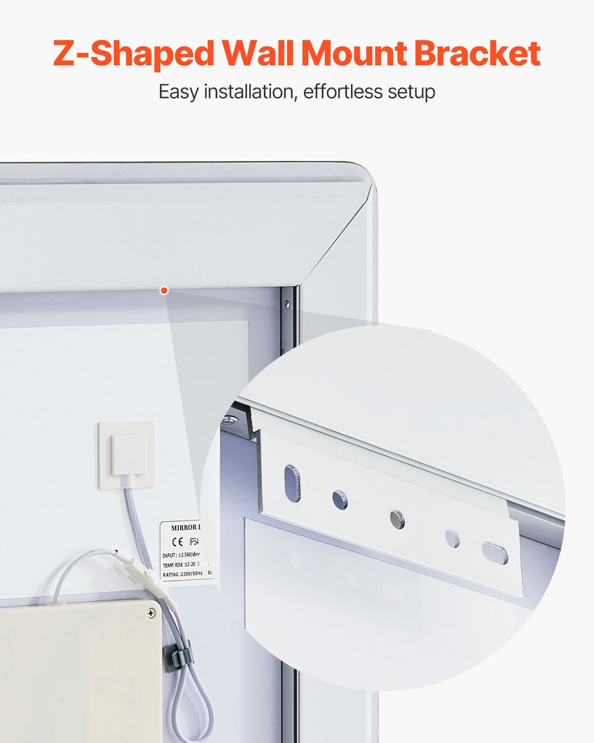 LED Bathroom Mirror 3 Colors Anti-fog Wall Mounted Makeup Mirror 50 x 70 cm