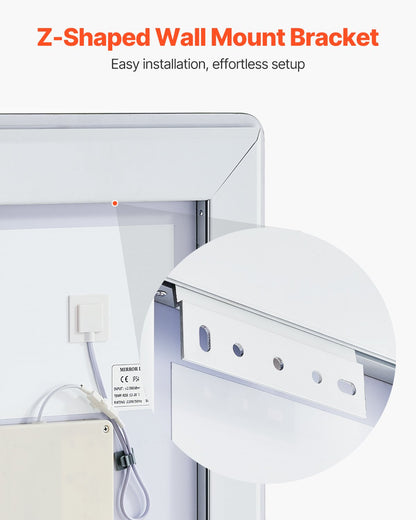 LED Bathroom Mirror 3 Colors Anti-fog Wall Mounted Makeup Mirror 50 x 70 cm