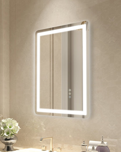 LED Bathroom Mirror 3 Colors Anti-fog Wall Mounted Makeup Mirror 50 x 70 cm