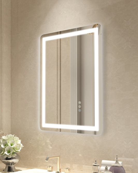 LED Bathroom Mirror 3 Colors Anti-fog Wall Mounted Makeup Mirror 50 x 70 cm