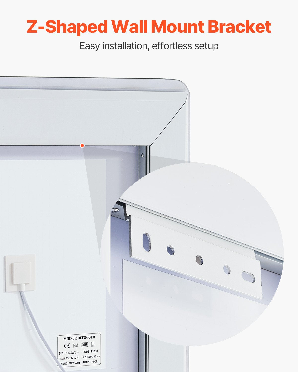 LED Bathroom Mirror 3 Colors Anti-fog Wall Mounted Makeup Mirror 60 x 80 cm