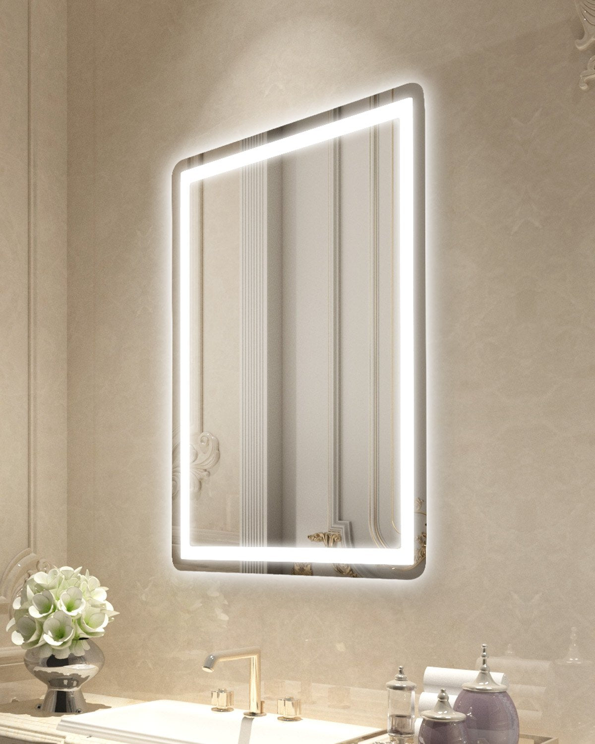 LED Bathroom Mirror 3 Colors Anti-fog Wall Mounted Makeup Mirror 60 x 80 cm