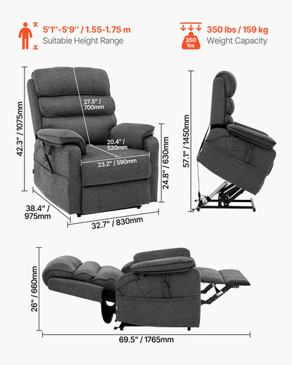 Power Lift Liggstol för äldre Heat and Massage Electric Recliner M