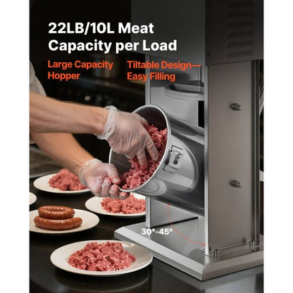 Elektrisk Korvfyllare, 10 L Vertikal Köttfyllare, Steglös Hastighetskontroll och Fotpedal, Robust Korvfyllare i Rostfritt Stål med 4 Fyllningsrör, För Kommersiellt & Hembruk |  EU