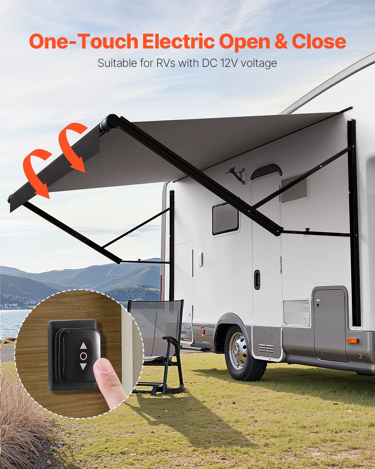 10' RV Replacement Awning Electric Trailer Awning for Most DC12V RVs