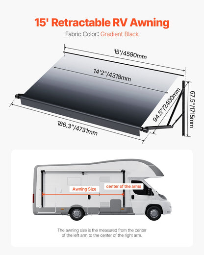 15' Replacement RV Awning Electric Trailer Awning for Most DC12V RVs
