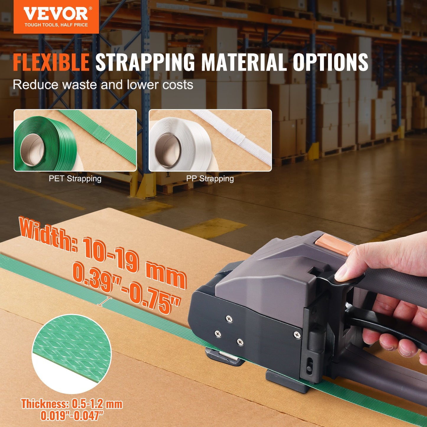 Automatic electric strapping machine for PP/PET 0.39"-0.75" strap