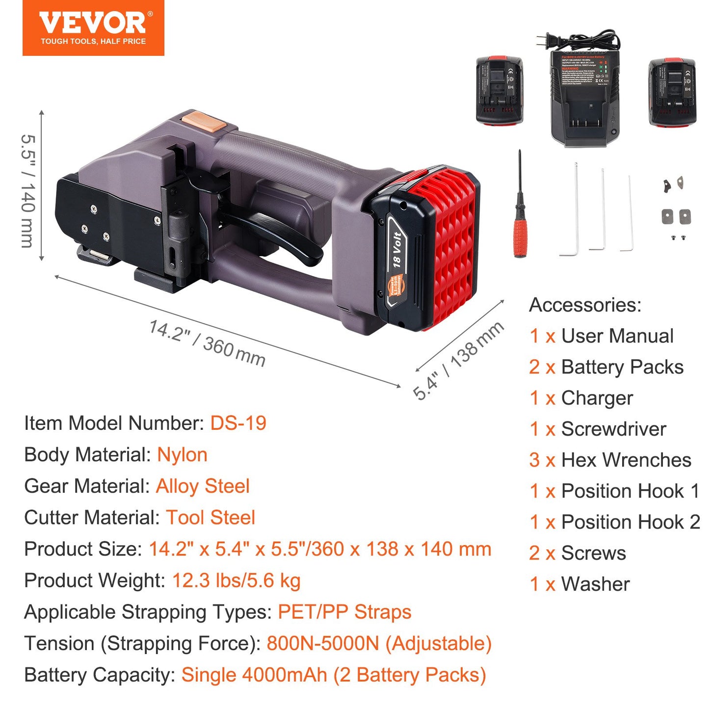 Automatic electric strapping machine for PP/PET 0.39"-0.75" strap