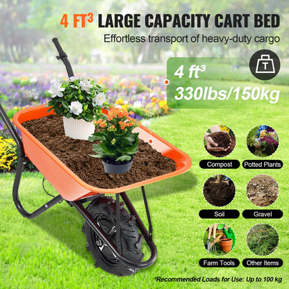 Electric Wheelbarrow Cart One Wheel 5 Cu Ft Powered Dump Cart 330 lbs