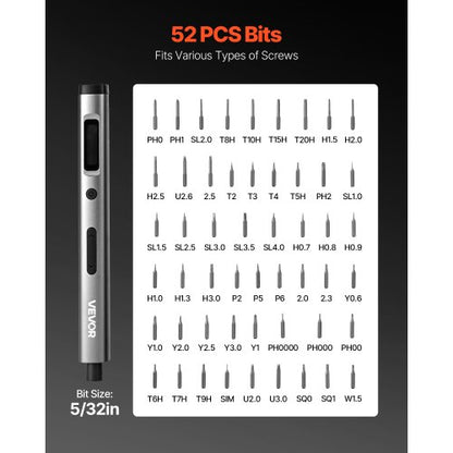elektrisk precisionsskruvmejselsats, 52 magnetiska bits, mini elektrisk skruvmejsel med magnetisk förvaringslåda, S2-stålbits, LED-lampa, typ-C-laddning, för reparation av telefoner, bärbara datorer och elektronik |  EU